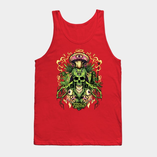 Marijuana Skull and Mushrooms Tank Top by FlylandDesigns